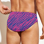 Pink And Blue Zebra Stripes Print Men's Swim Briefs