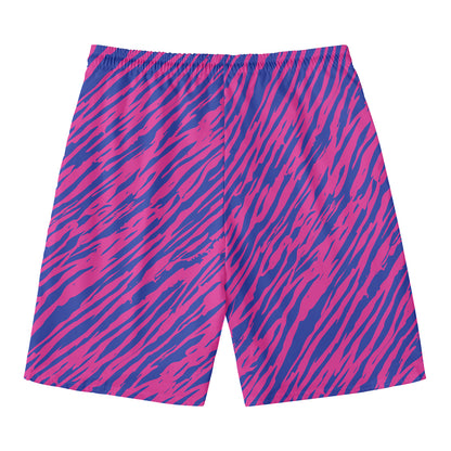 Pink And Blue Zebra Stripes Print Men's Swim Trunks