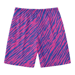 Pink And Blue Zebra Stripes Print Men's Swim Trunks