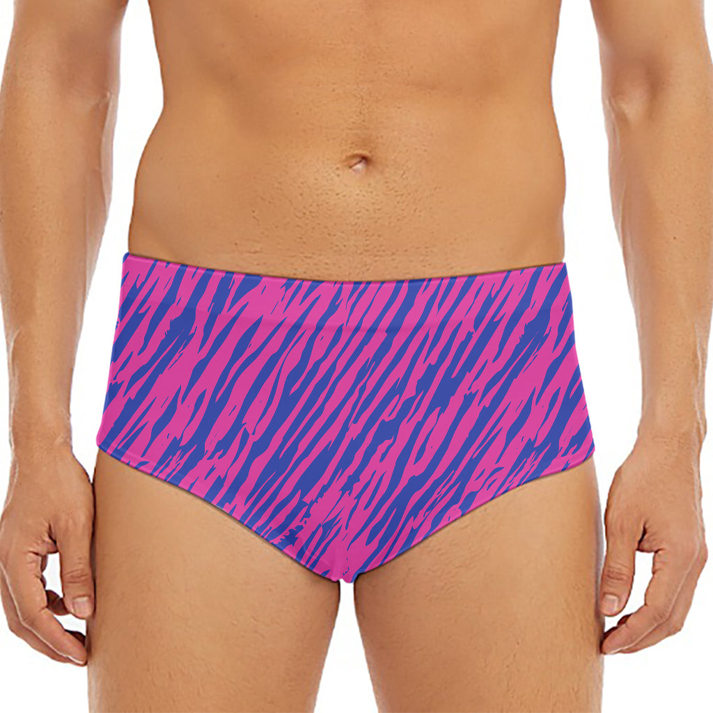 Pink And Blue Zebra Stripes Print Men's Triangle Swim Briefs