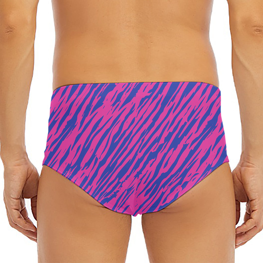 Pink And Blue Zebra Stripes Print Men's Triangle Swim Briefs