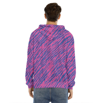 Pink And Blue Zebra Stripes Print Men's Velvet Pullover Hoodie