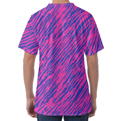Pink And Blue Zebra Stripes Print Men's Velvet T-Shirt
