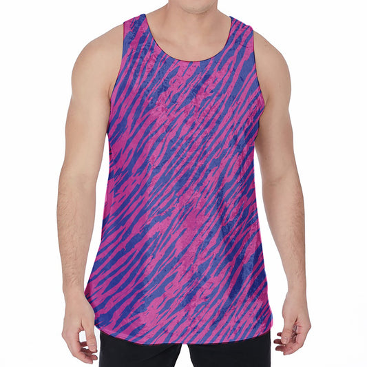 Pink And Blue Zebra Stripes Print Men's Velvet Tank Top