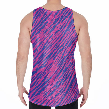 Pink And Blue Zebra Stripes Print Men's Velvet Tank Top