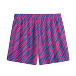 Pink And Blue Zebra Stripes Print Mesh Shorts