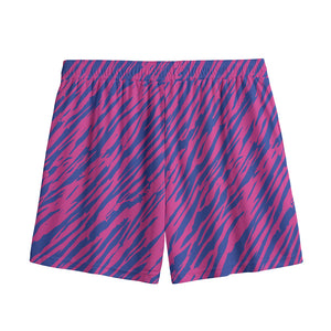 Pink And Blue Zebra Stripes Print Mesh Shorts