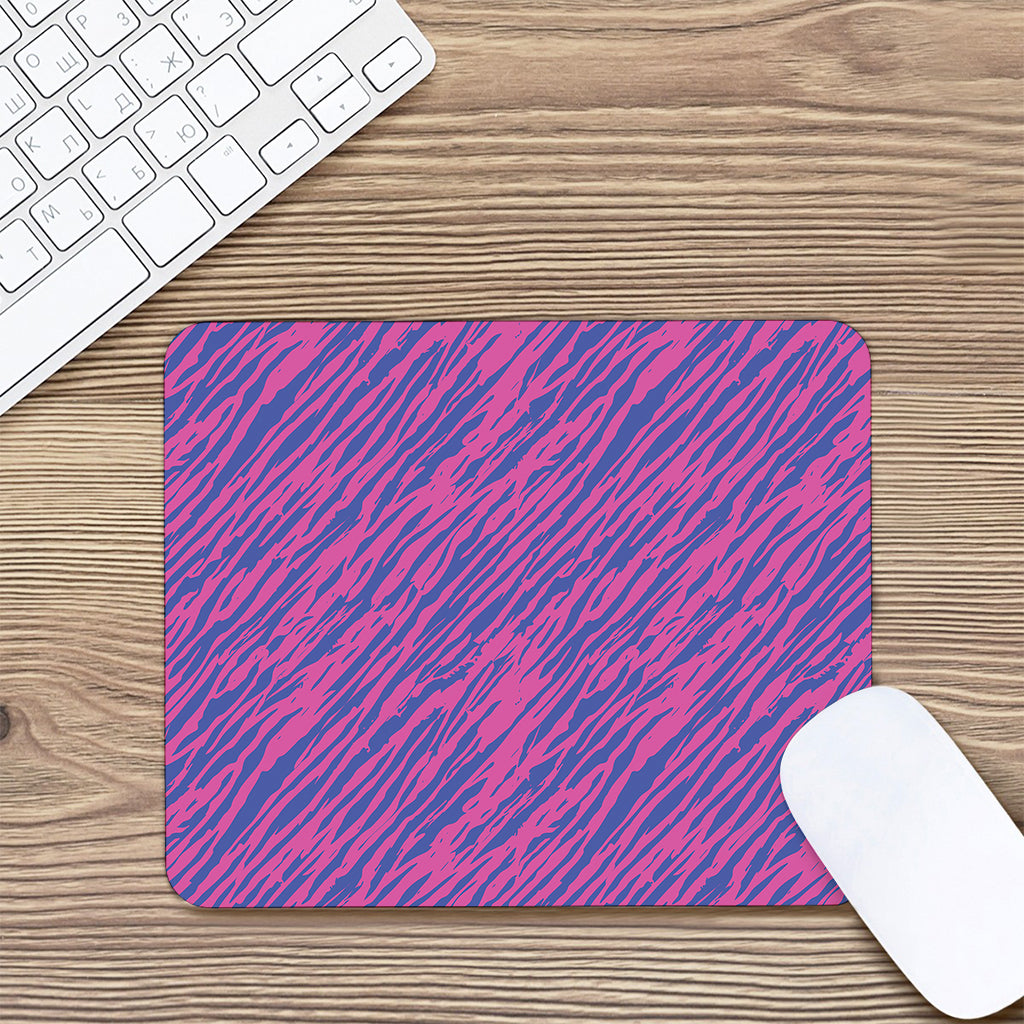 Pink And Blue Zebra Stripes Print Mouse Pad