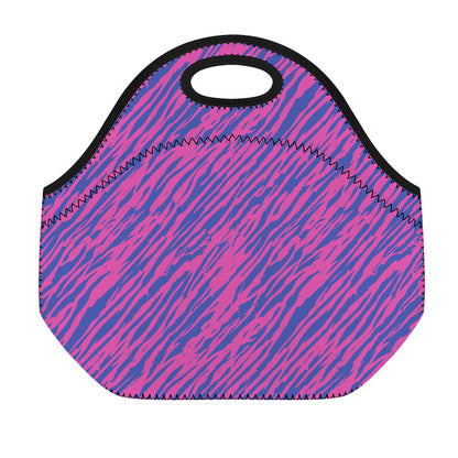 Pink And Blue Zebra Stripes Print Neoprene Lunch Bag