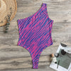 Pink And Blue Zebra Stripes Print One Shoulder Bodysuit