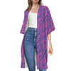 Pink And Blue Zebra Stripes Print Open Front Beach Cover Up