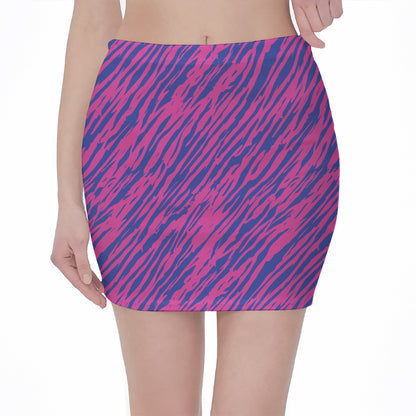 Pink And Blue Zebra Stripes Print Pencil Mini Skirt