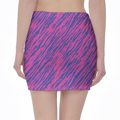 Pink And Blue Zebra Stripes Print Pencil Mini Skirt