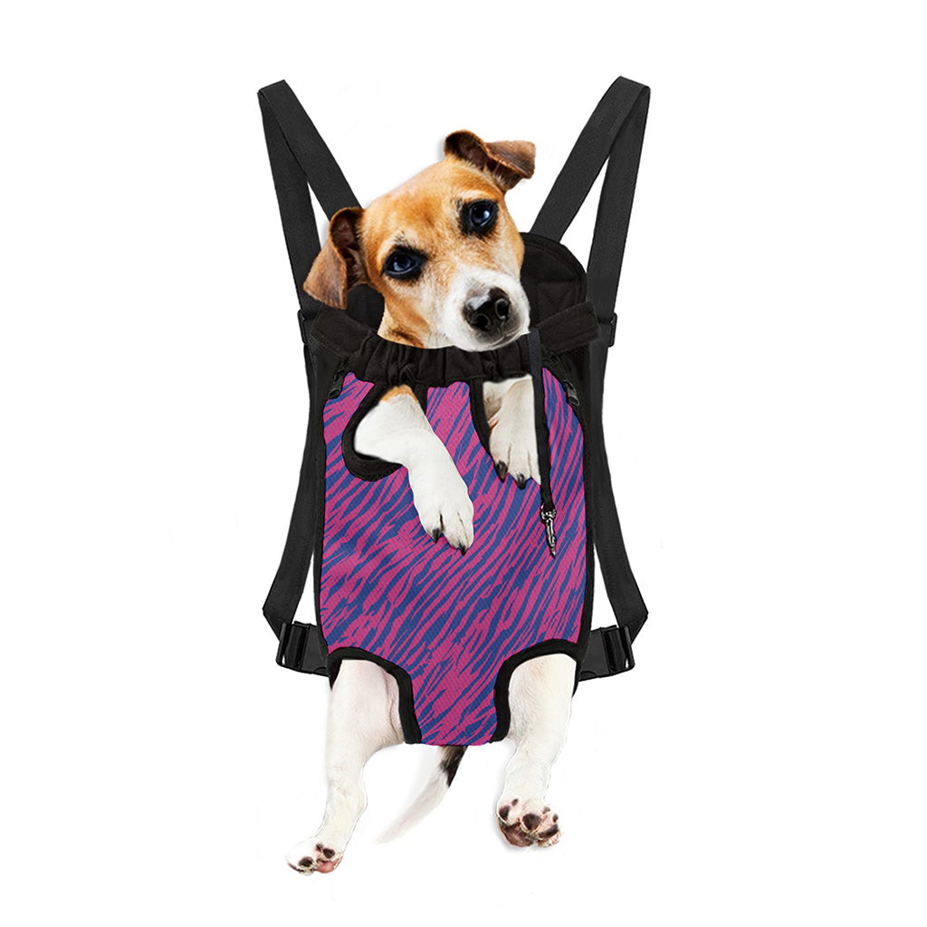 Pink And Blue Zebra Stripes Print Pet Carrier Backpack