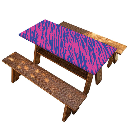 Pink And Blue Zebra Stripes Print Picnic Table Cover