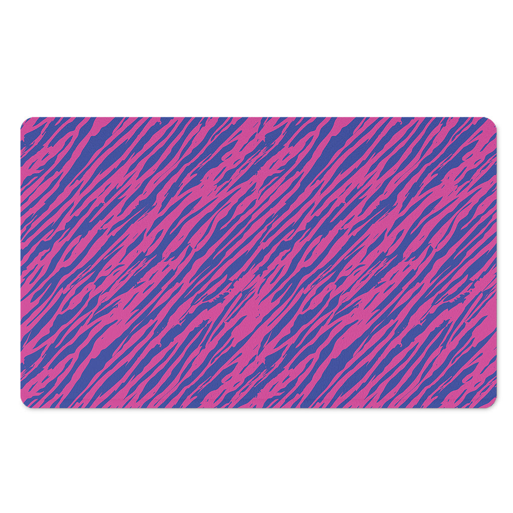 Pink And Blue Zebra Stripes Print Polyester Doormat