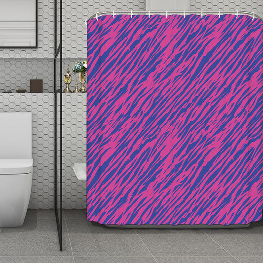 Pink And Blue Zebra Stripes Print Polyester Shower Curtain
