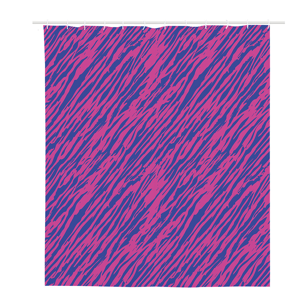 Pink And Blue Zebra Stripes Print Polyester Shower Curtain
