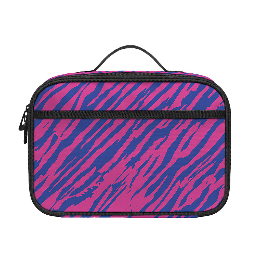 Pink And Blue Zebra Stripes Print Portable Lunch Bag