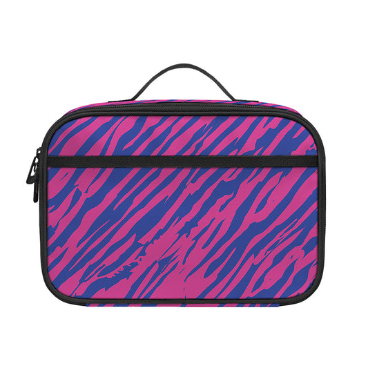 Pink And Blue Zebra Stripes Print Portable Lunch Bag