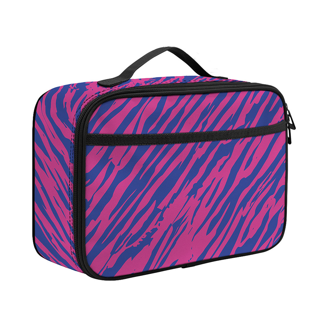 Pink And Blue Zebra Stripes Print Portable Lunch Bag