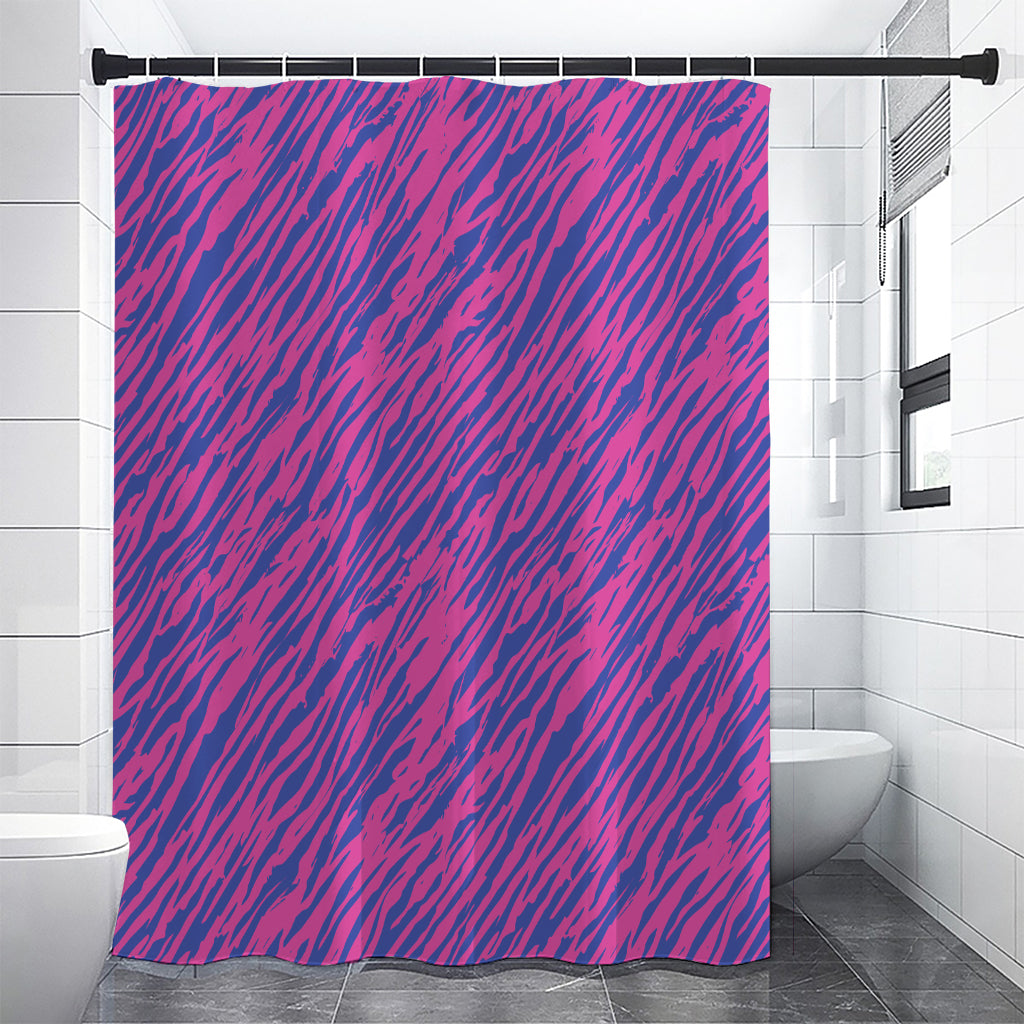 Pink And Blue Zebra Stripes Print Premium Shower Curtain