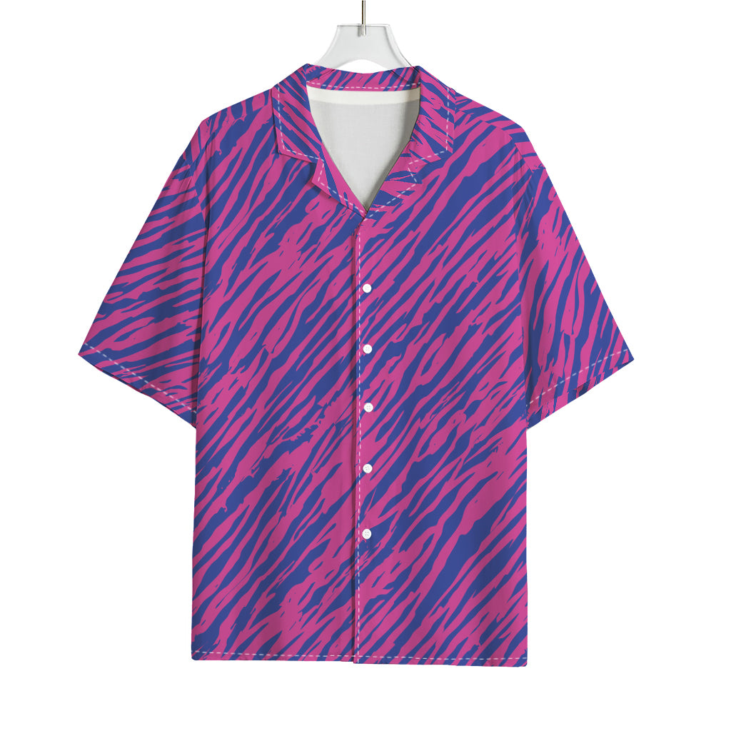 Pink And Blue Zebra Stripes Print Rayon Hawaiian Shirt