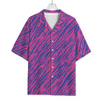 Pink And Blue Zebra Stripes Print Rayon Hawaiian Shirt