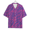 Pink And Blue Zebra Stripes Print Rayon Hawaiian Shirt