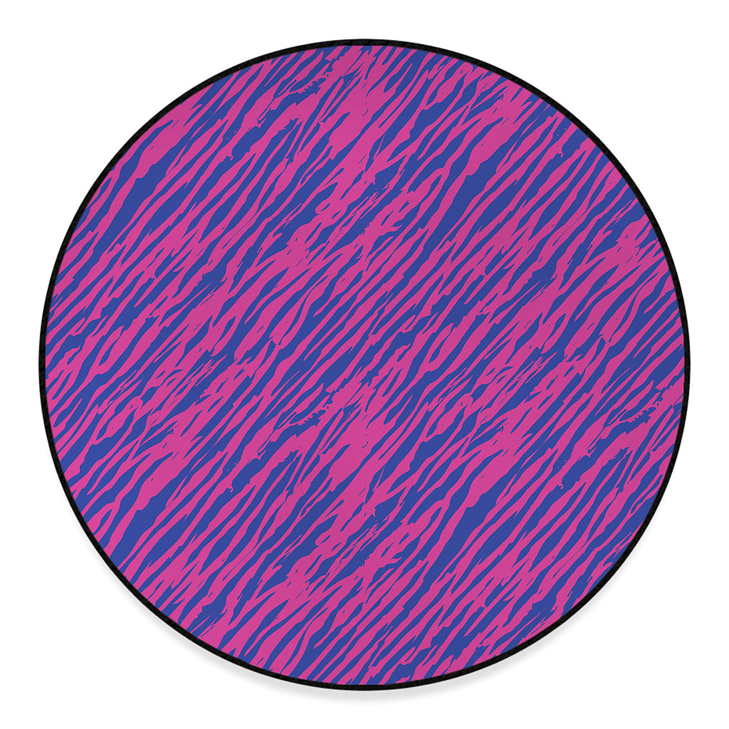 Pink And Blue Zebra Stripes Print Round Floor Mat