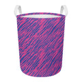 Pink And Blue Zebra Stripes Print Round Laundry Basket