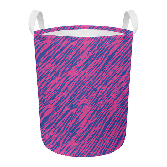 Pink And Blue Zebra Stripes Print Round Laundry Basket