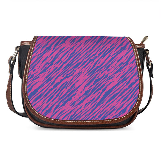 Pink And Blue Zebra Stripes Print Saddle Bag