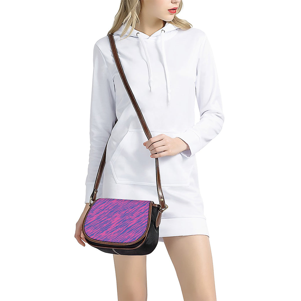 Pink And Blue Zebra Stripes Print Saddle Bag
