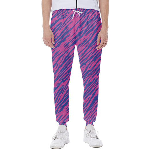 Pink And Blue Zebra Stripes Print Scuba Joggers