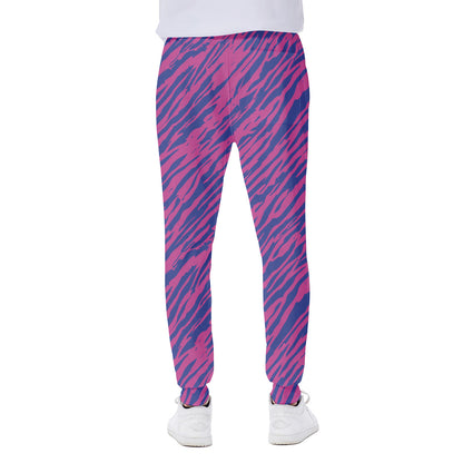Pink And Blue Zebra Stripes Print Scuba Joggers