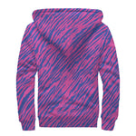 Pink And Blue Zebra Stripes Print Sherpa Lined Zip Up Hoodie