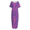 Pink And Blue Zebra Stripes Print Short Sleeve Long Nightdress