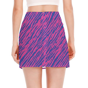 Pink And Blue Zebra Stripes Print Side Slit Mini Skirt