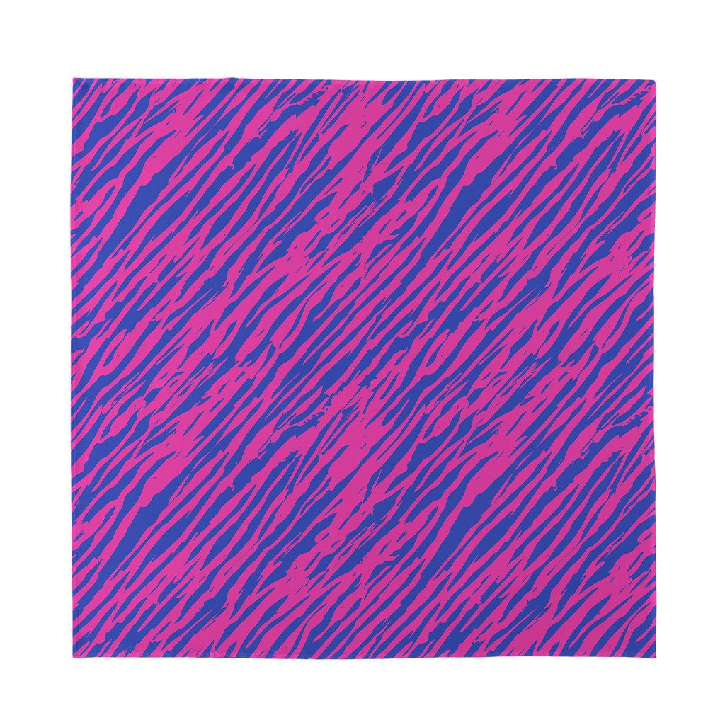 Pink And Blue Zebra Stripes Print Silk Bandana