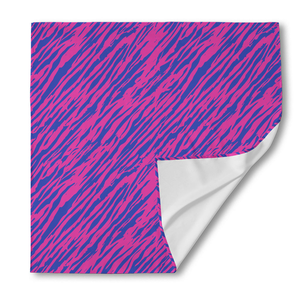 Pink And Blue Zebra Stripes Print Silk Bandana