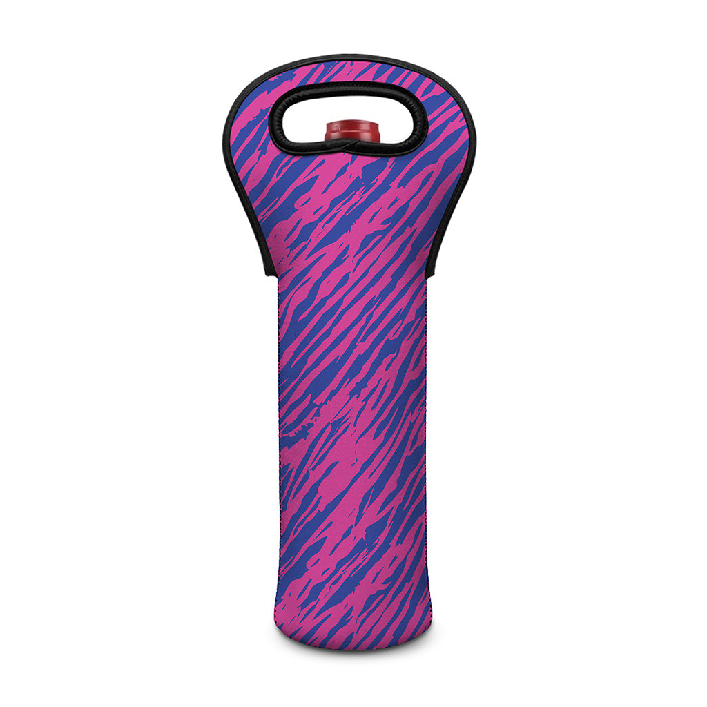 Pink And Blue Zebra Stripes Print Single Neoprene Wine Tote