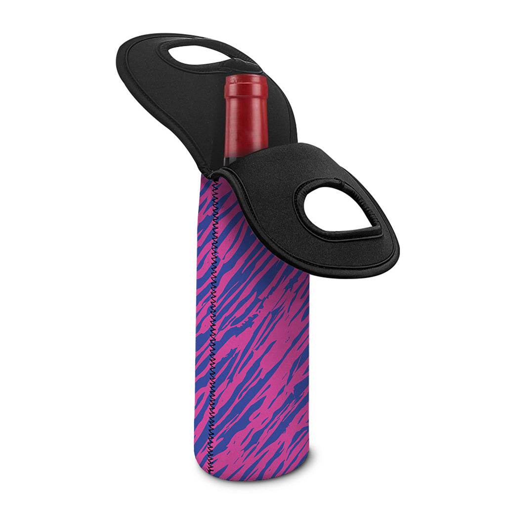 Pink And Blue Zebra Stripes Print Single Neoprene Wine Tote