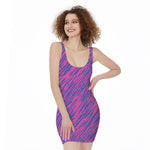 Pink And Blue Zebra Stripes Print Sleeveless Bodycon Dress