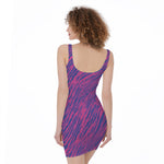 Pink And Blue Zebra Stripes Print Sleeveless Bodycon Dress