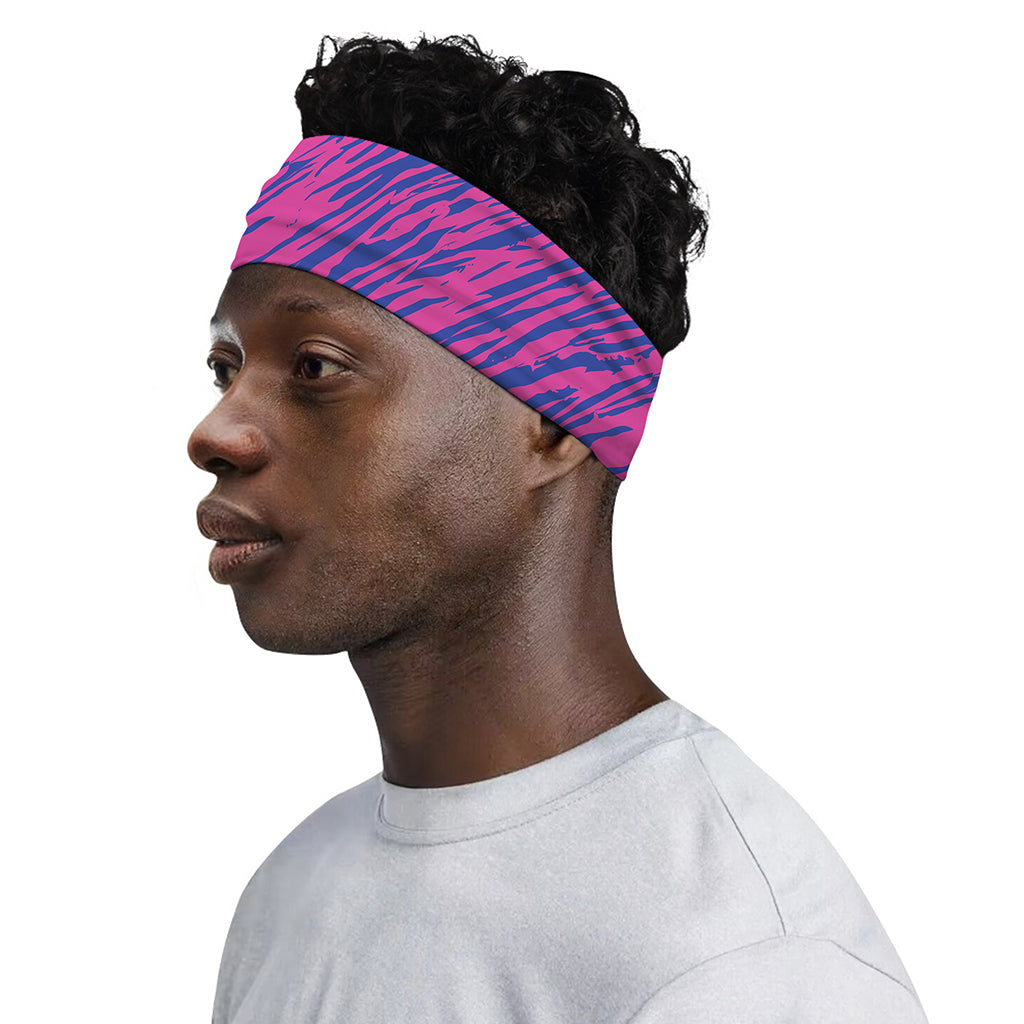 Pink And Blue Zebra Stripes Print Sports Headband