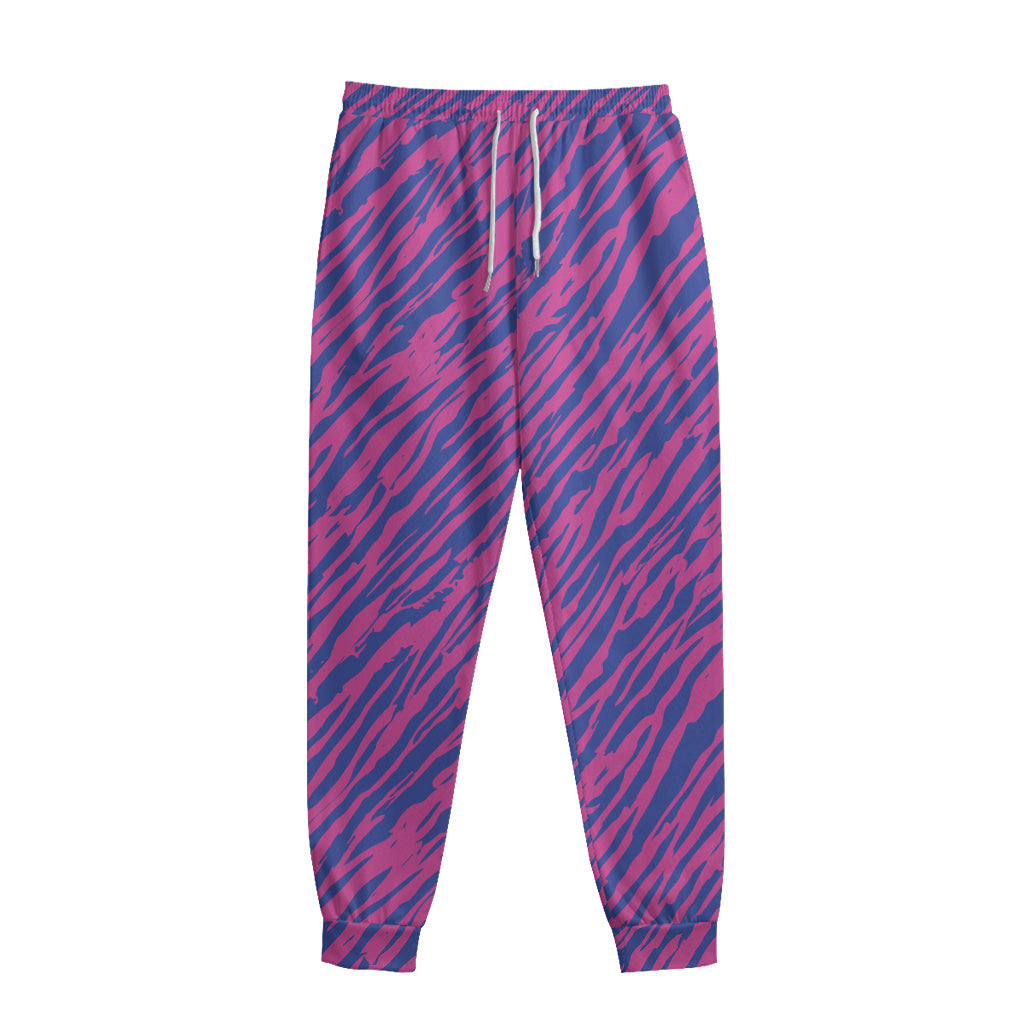 Pink And Blue Zebra Stripes Print Sweatpants