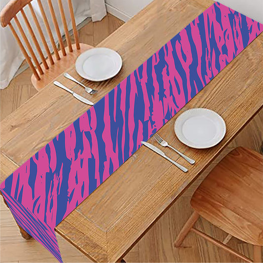 Pink And Blue Zebra Stripes Print Table Runner