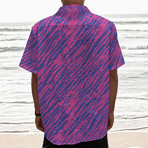 Pink And Blue Zebra Stripes Print Textured Short Sleeve Shirt