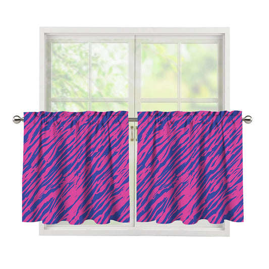 Pink And Blue Zebra Stripes Print Tier Curtains